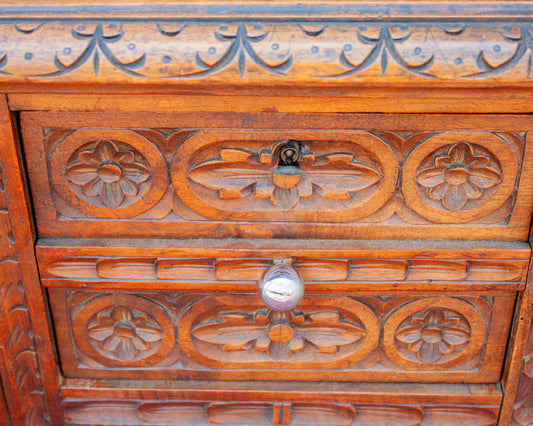French Breton Figural Carved Oak Desk