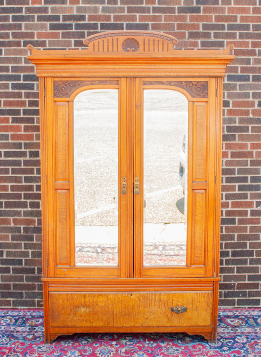 Edwardian Curly Maple & Walnut Armoire