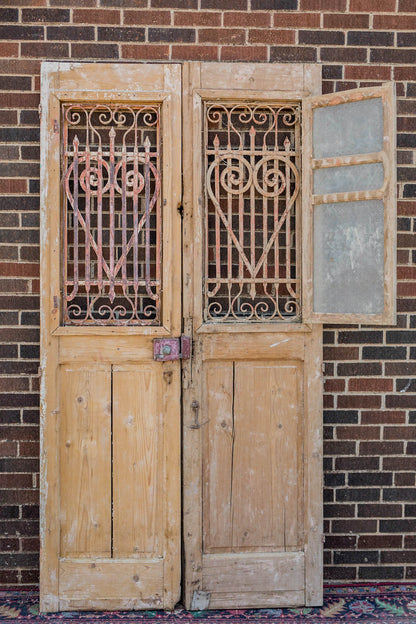 Avi - Primitive Iron Inset Egyptian Wooden Doors