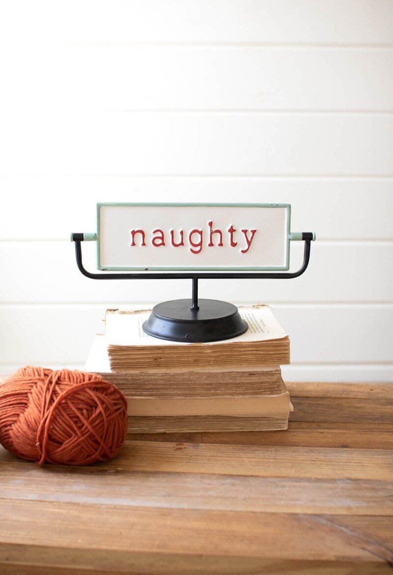 Naughty & Nice Enameled Metal Flip Sign