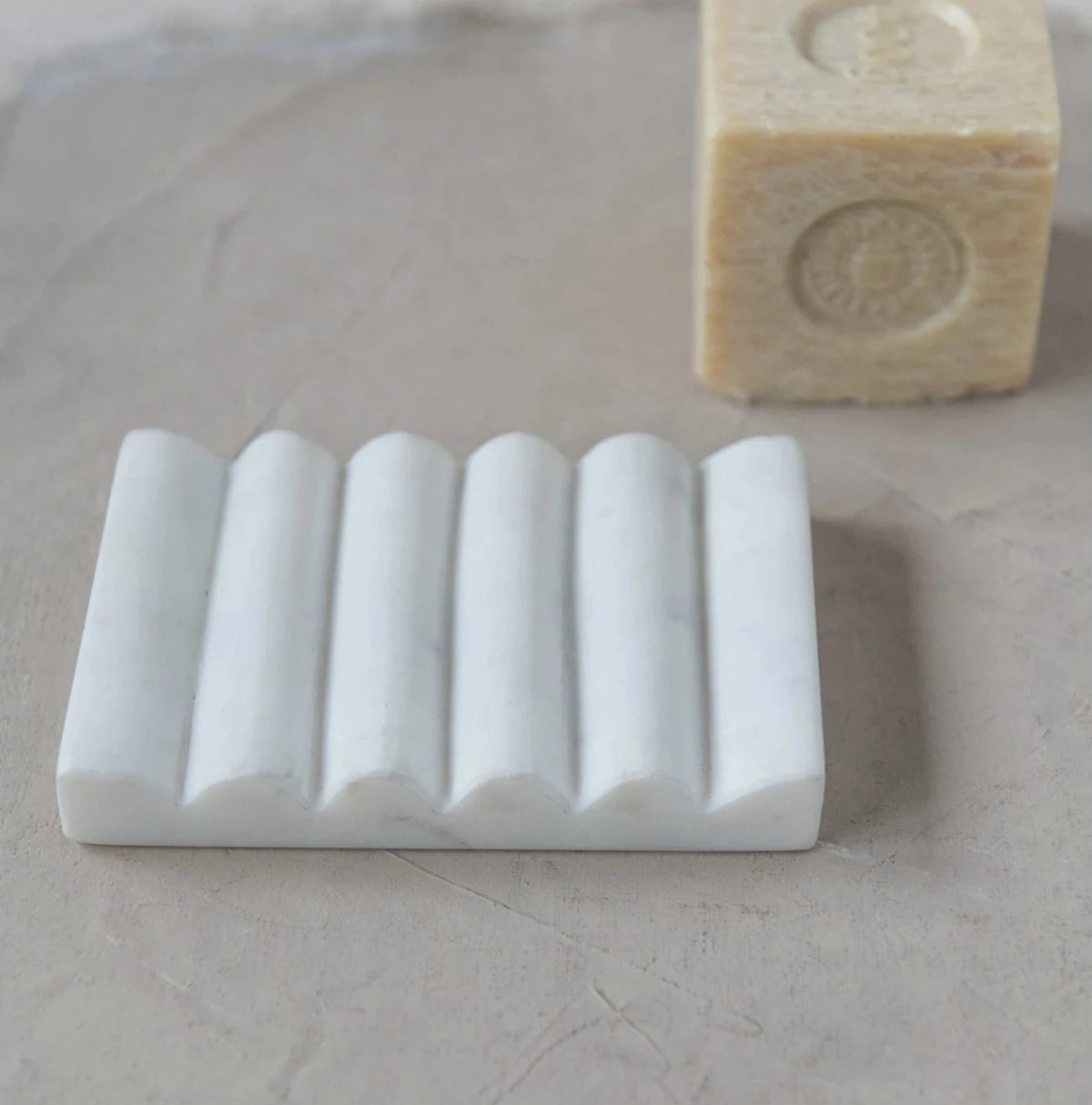 Ridged White Marble Soap Dish