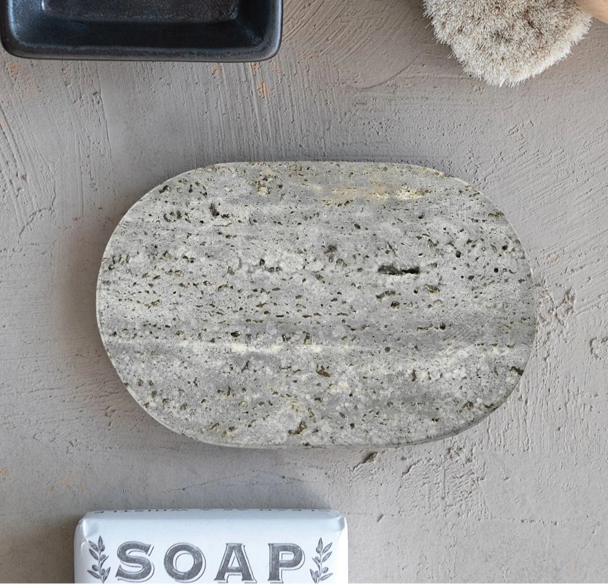 Natural Grey Travertine Soap Dish