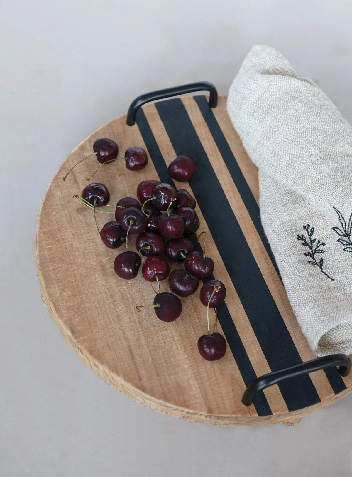 Arthur Wooden Tray w/ Stripes & Handles