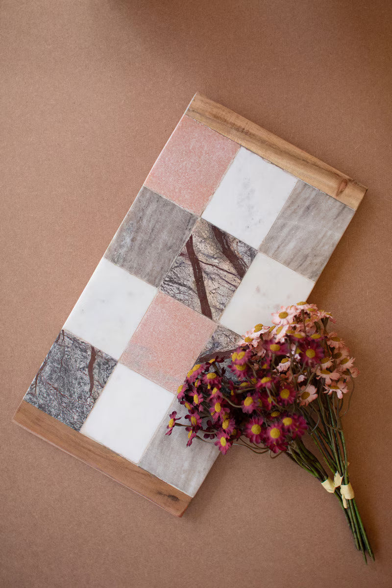 Natural Checkered Square Serving Board