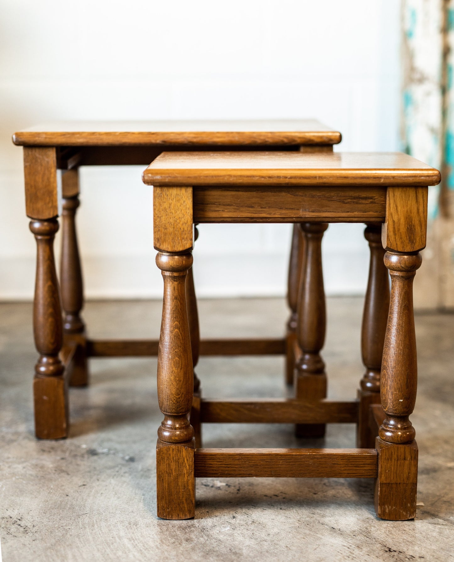 Block & Turned Oak Nest of Tables