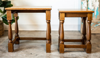 Block & Turned Oak Nest of Tables