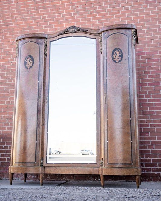 Burl Walnut Marquetry Inlaid Armoire