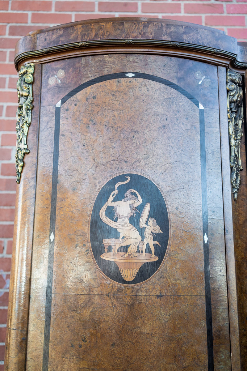 Burl Walnut Marquetry Inlaid Armoire