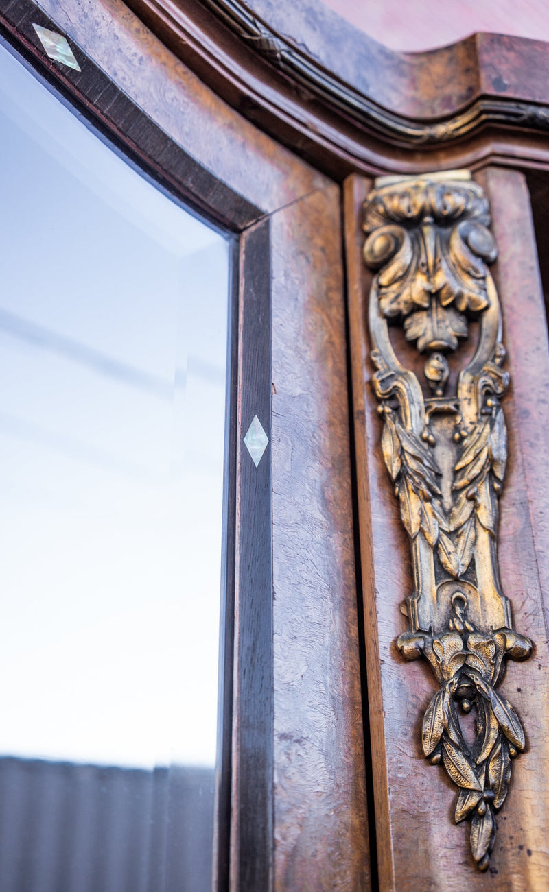 Burl Walnut Marquetry Inlaid Armoire
