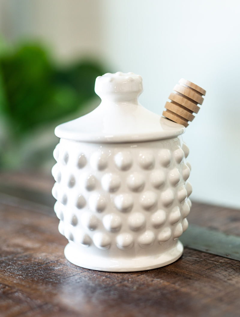 Ceramic Hobnail Honey Pot