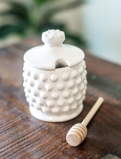 Ceramic Hobnail Honey Pot