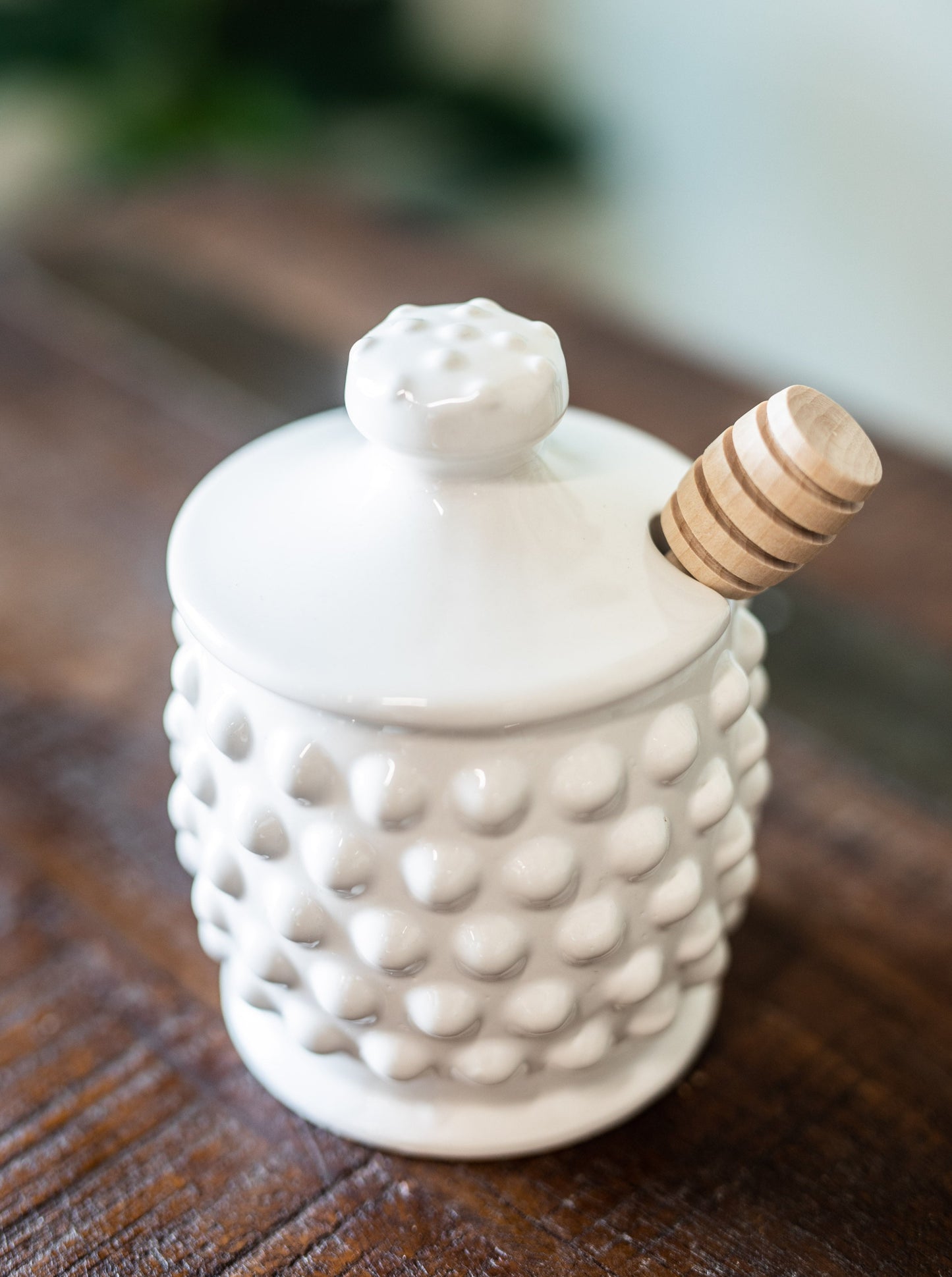 Ceramic Hobnail Honey Pot