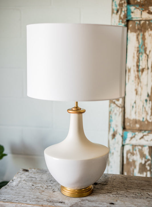 Cream Ceramic Table Lamp w/ Linen Shade