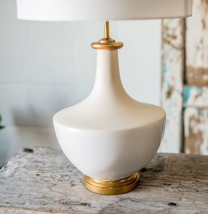 Cream Ceramic Table Lamp w/ Linen Shade