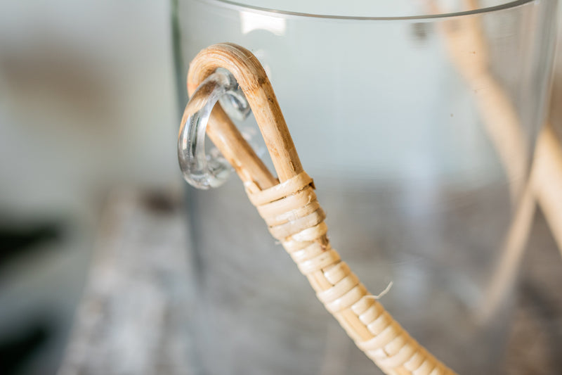 Glass Ice Bucket with Bamboo Wrapped Handle