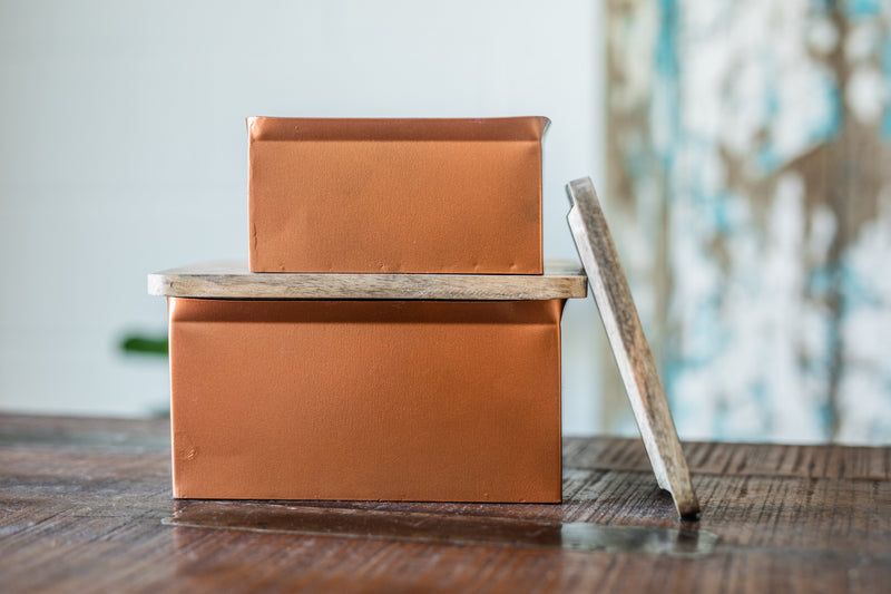 Copper Finish Iron Boxes w/ Wood Lids
