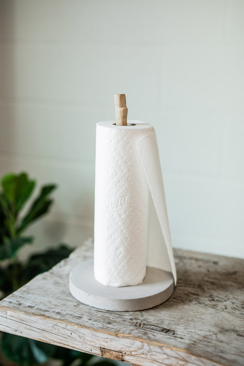 Mango Wood & Concrete Paper Towel Holder