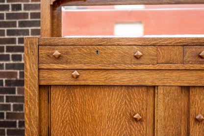 Mission Style Beveled Mirrored Back Oak Sideboard