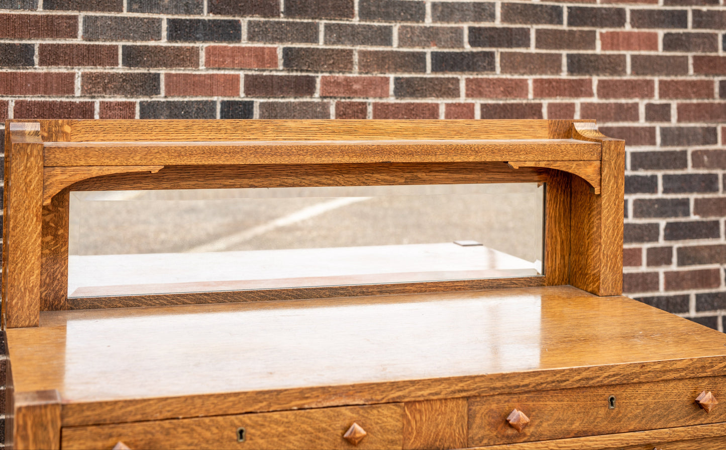 Mission Style Beveled Mirrored Back Oak Sideboard
