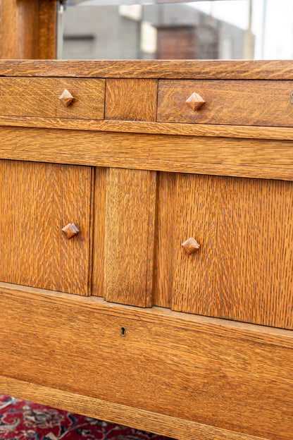Mission Style Beveled Mirrored Back Oak Sideboard