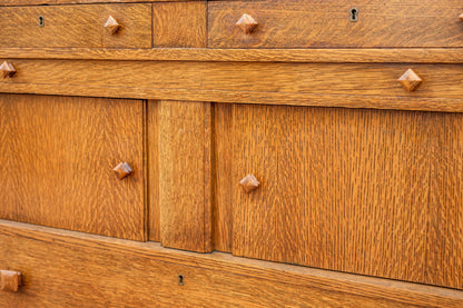 Mission Style Beveled Mirrored Back Oak Sideboard