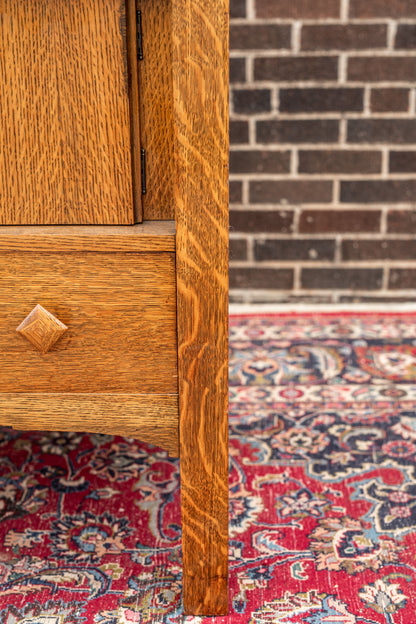 Mission Style Beveled Mirrored Back Oak Sideboard