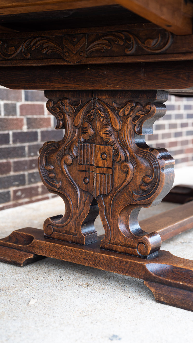 Neo Renaissance Carved Oak Trestle Table