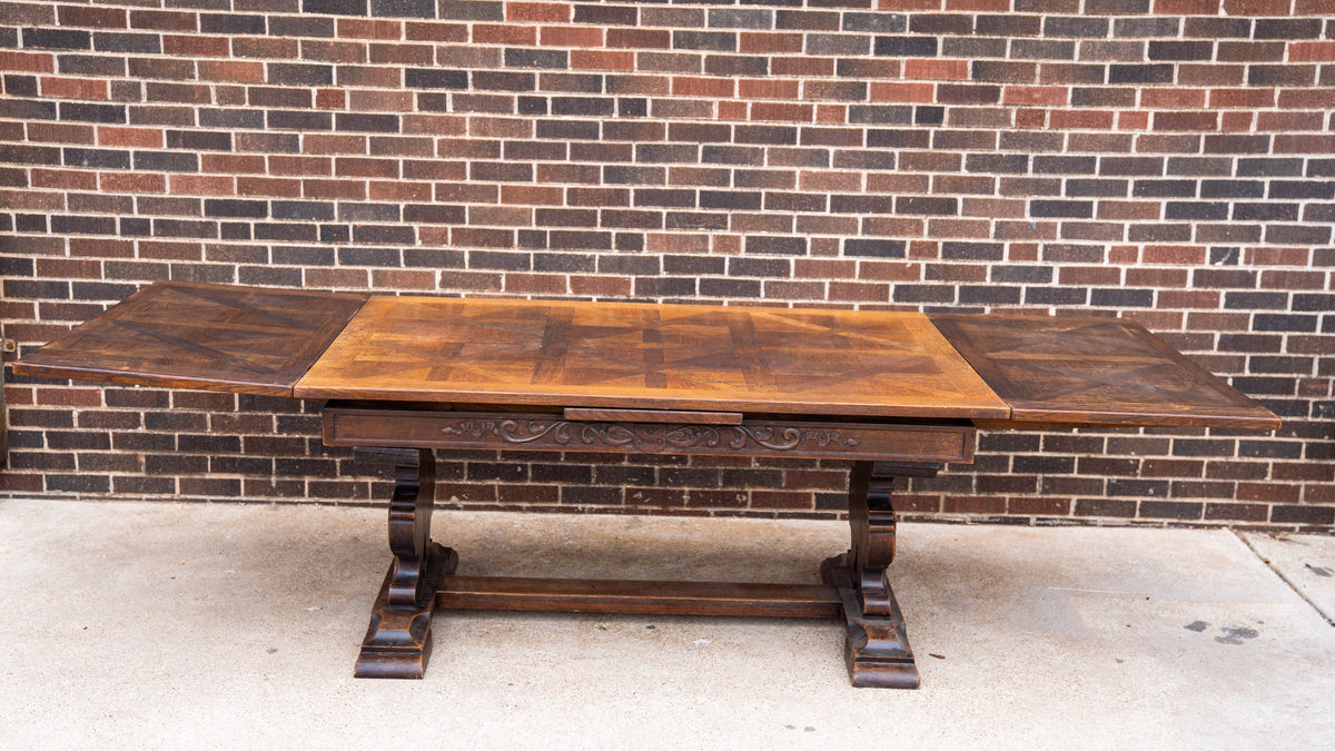 Neo Renaissance Carved Oak Trestle Table