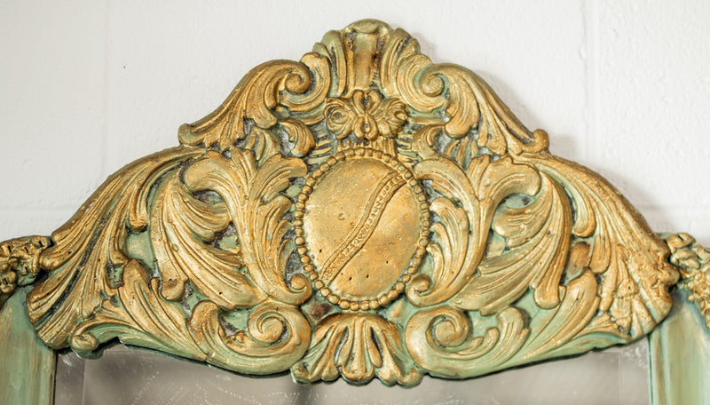 Ornately Gilt Crowned Painted Beveled Pier Mirror