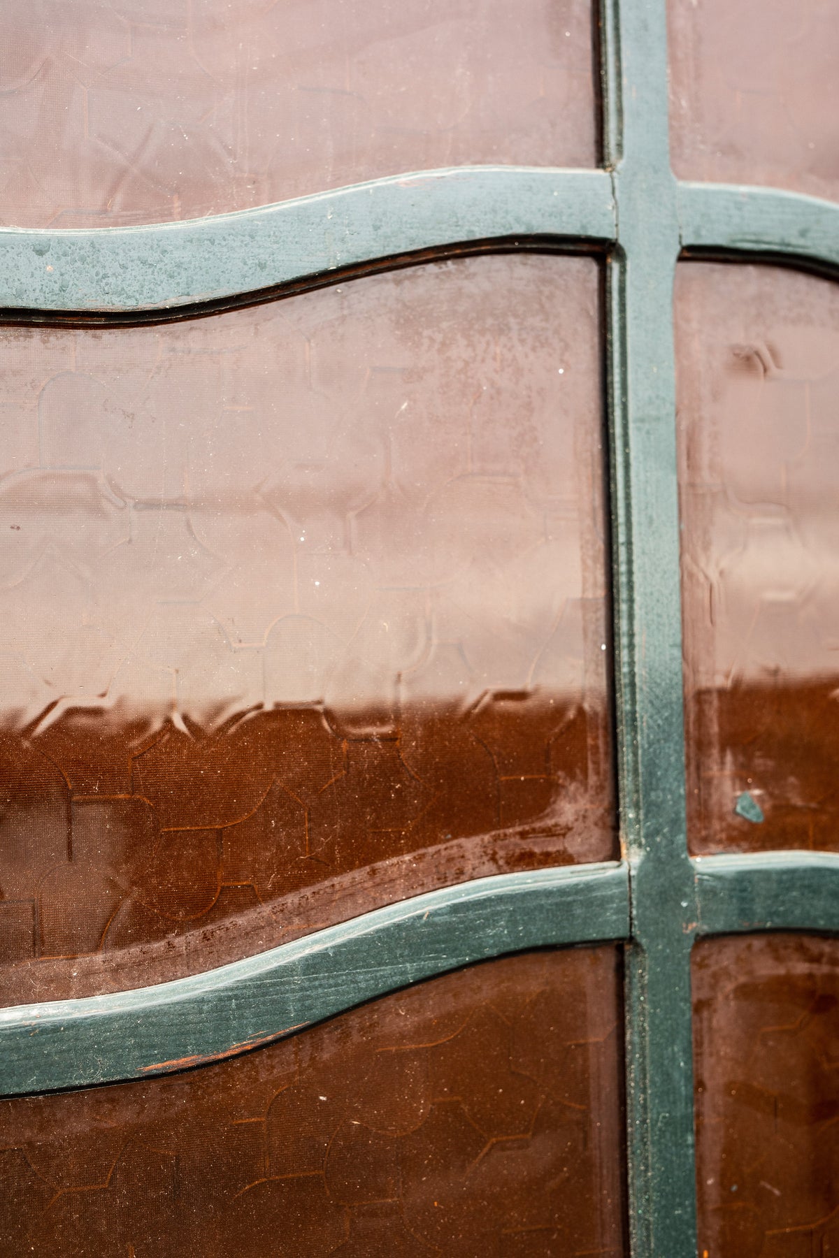 Primitive Textured Amber Glass Door in Frame