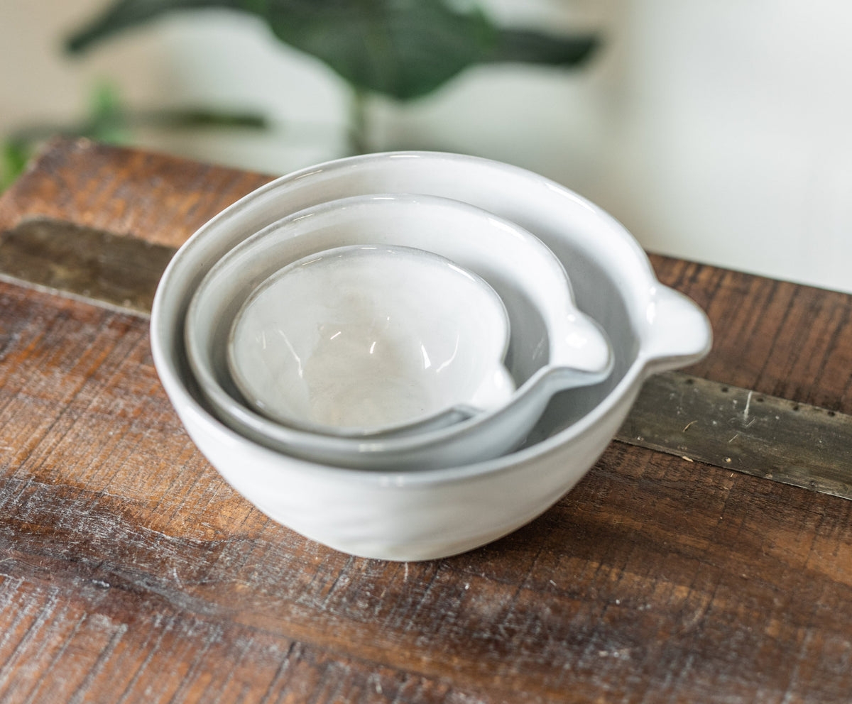 Set of 4 Neutral Stoneware Batter Bowls