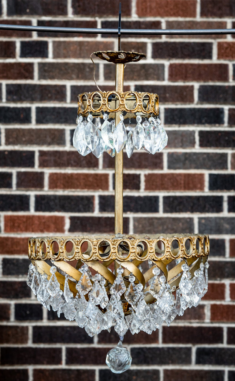 Small Brass Crystal Pendalogue Chandelier