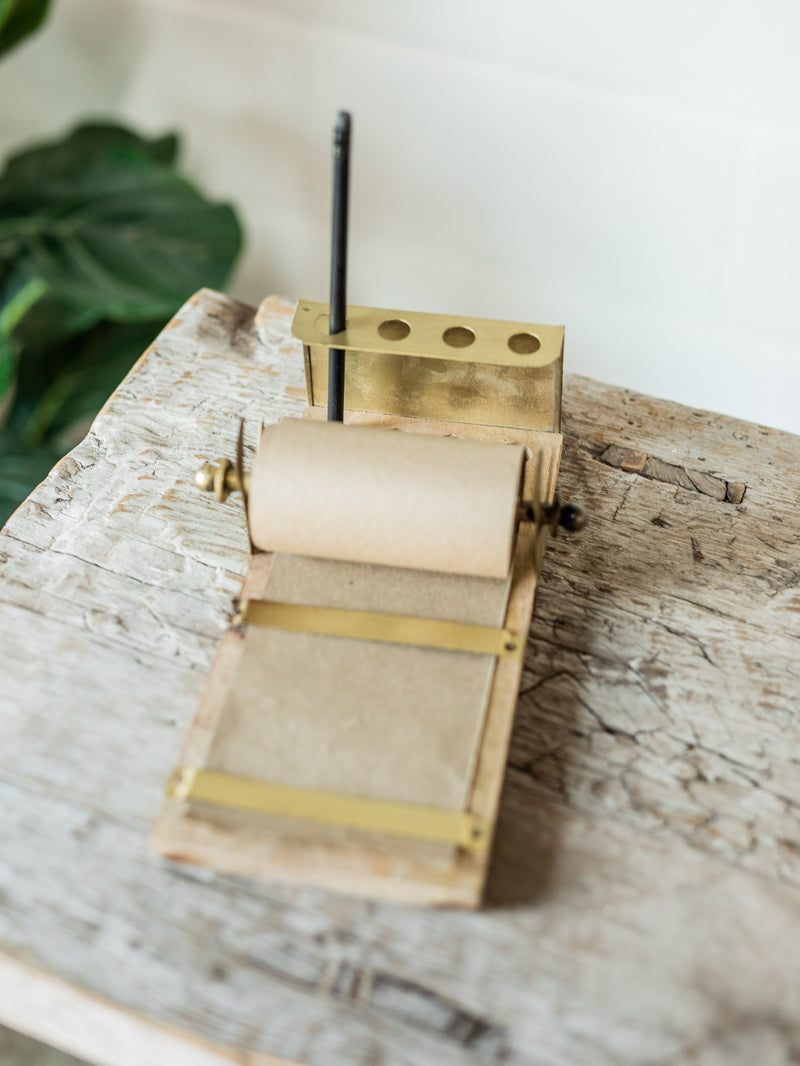 Wood & Brass Tabletop Note Roll