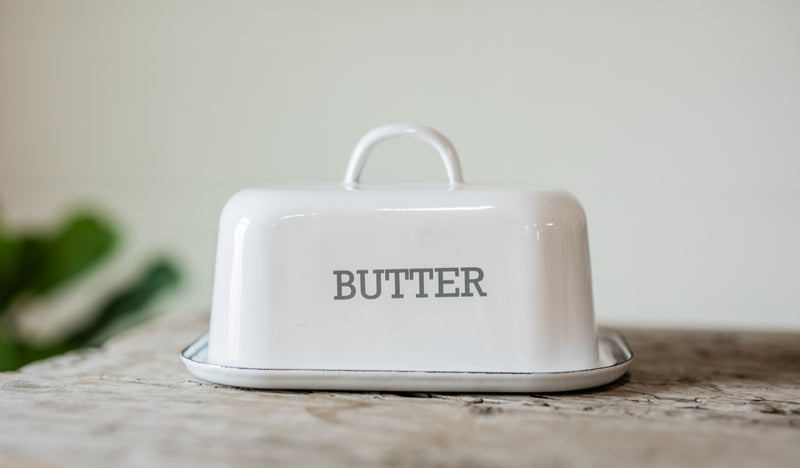 White Enameled Butter Dish