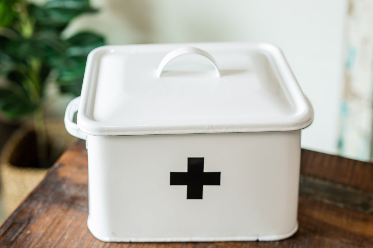 White Enameled First Aid Box