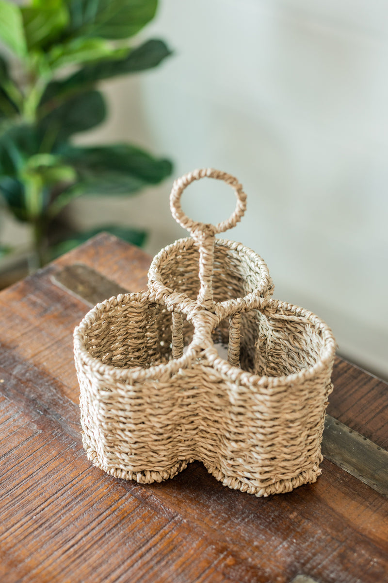 Woven Seagrass Caddy w/ 3 Sections