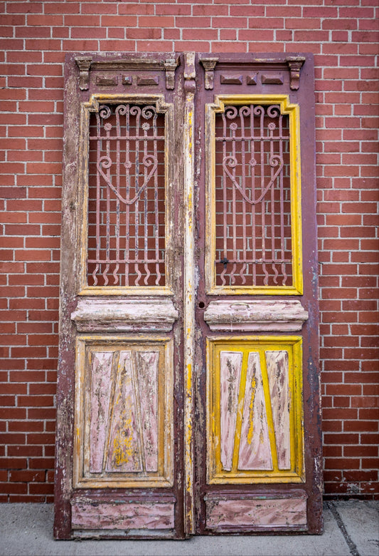 Yellow & Burgundy Primitive Egyptian Doors