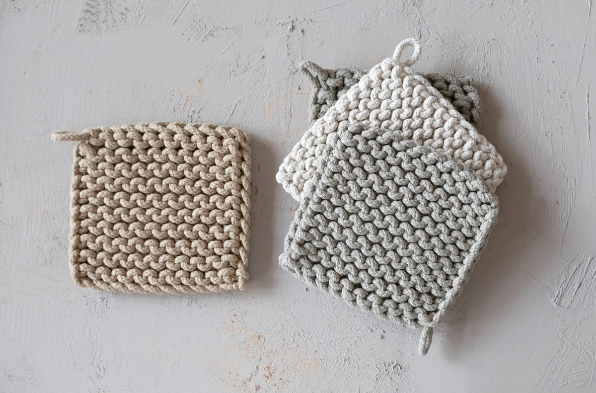 Neutral Crocheted Cotton Pot Holder