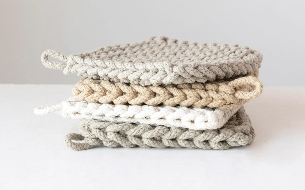 Cotton Crocheted Pot Holder, Ecru – Domaci