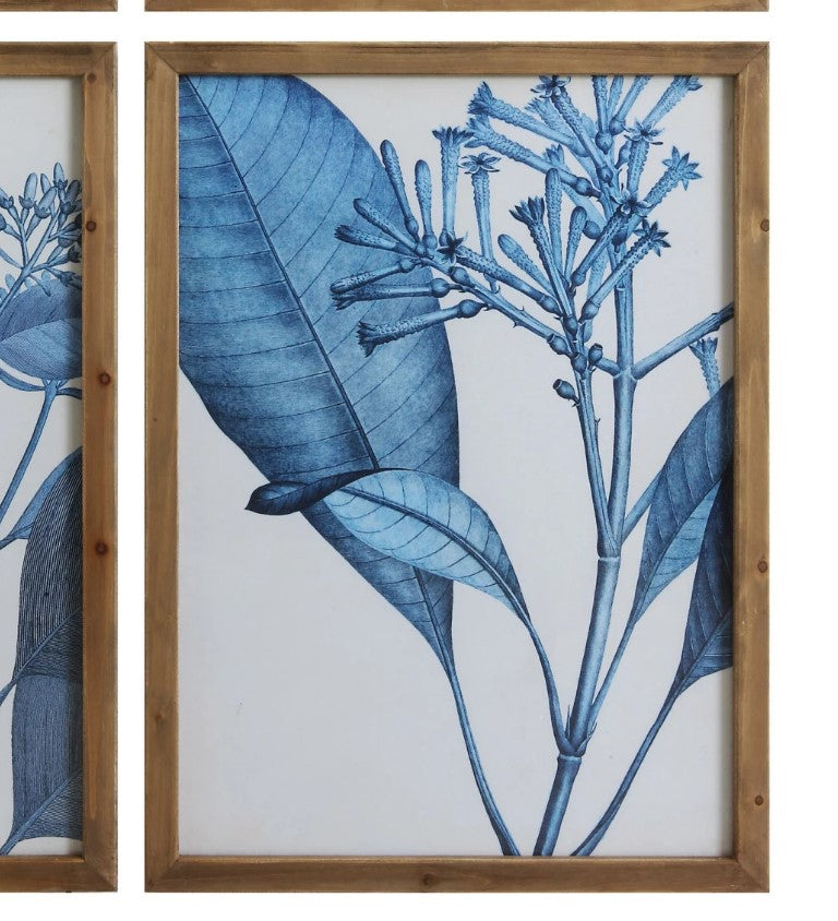 Blue Botanical Wood Framed Wall Decor