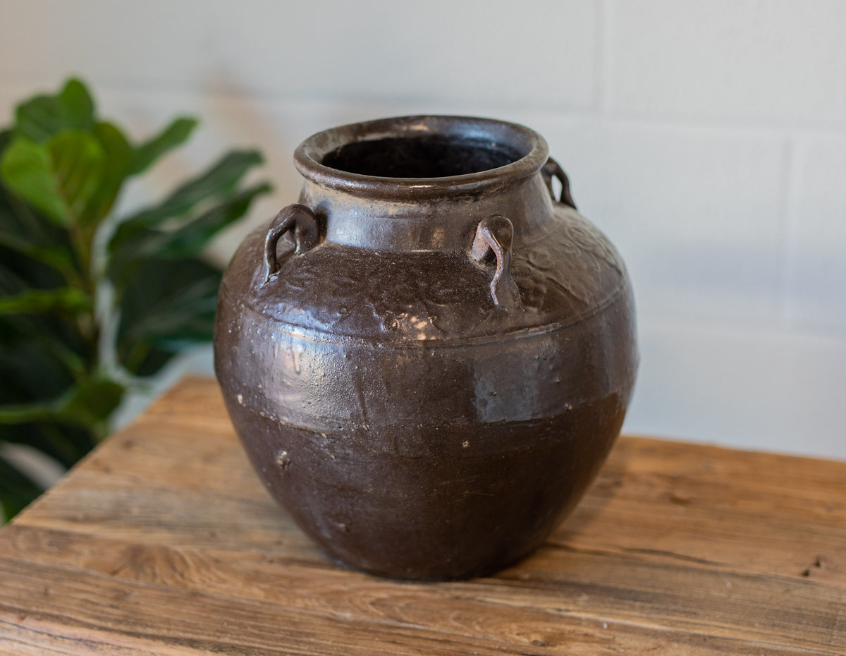 Vintage 4-Handle Glazed Pot