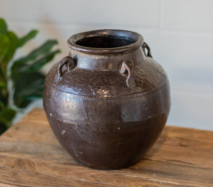 Vintage 4-Handle Glazed Pot
