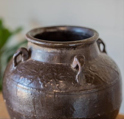 Vintage 4-Handle Glazed Pot