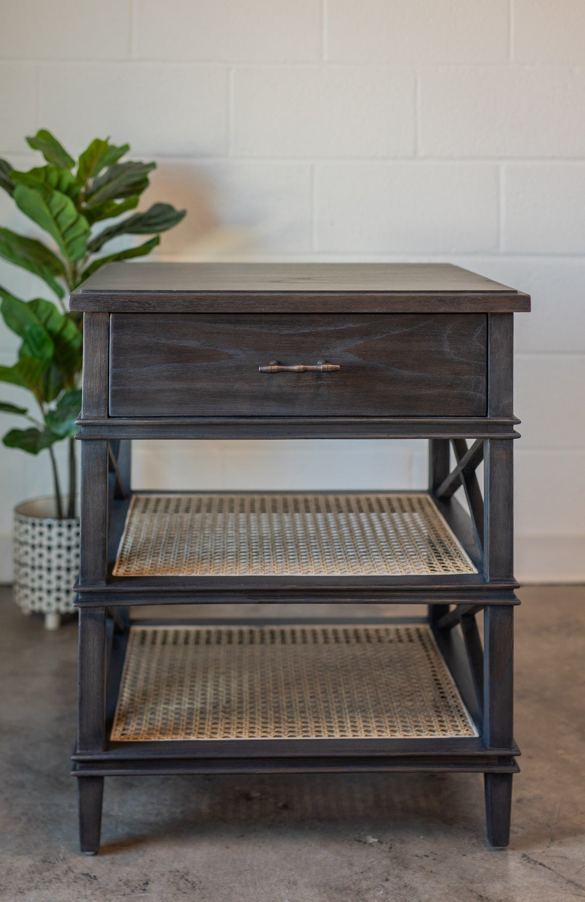 Reid Charcoal Wood & Cane Nightstand