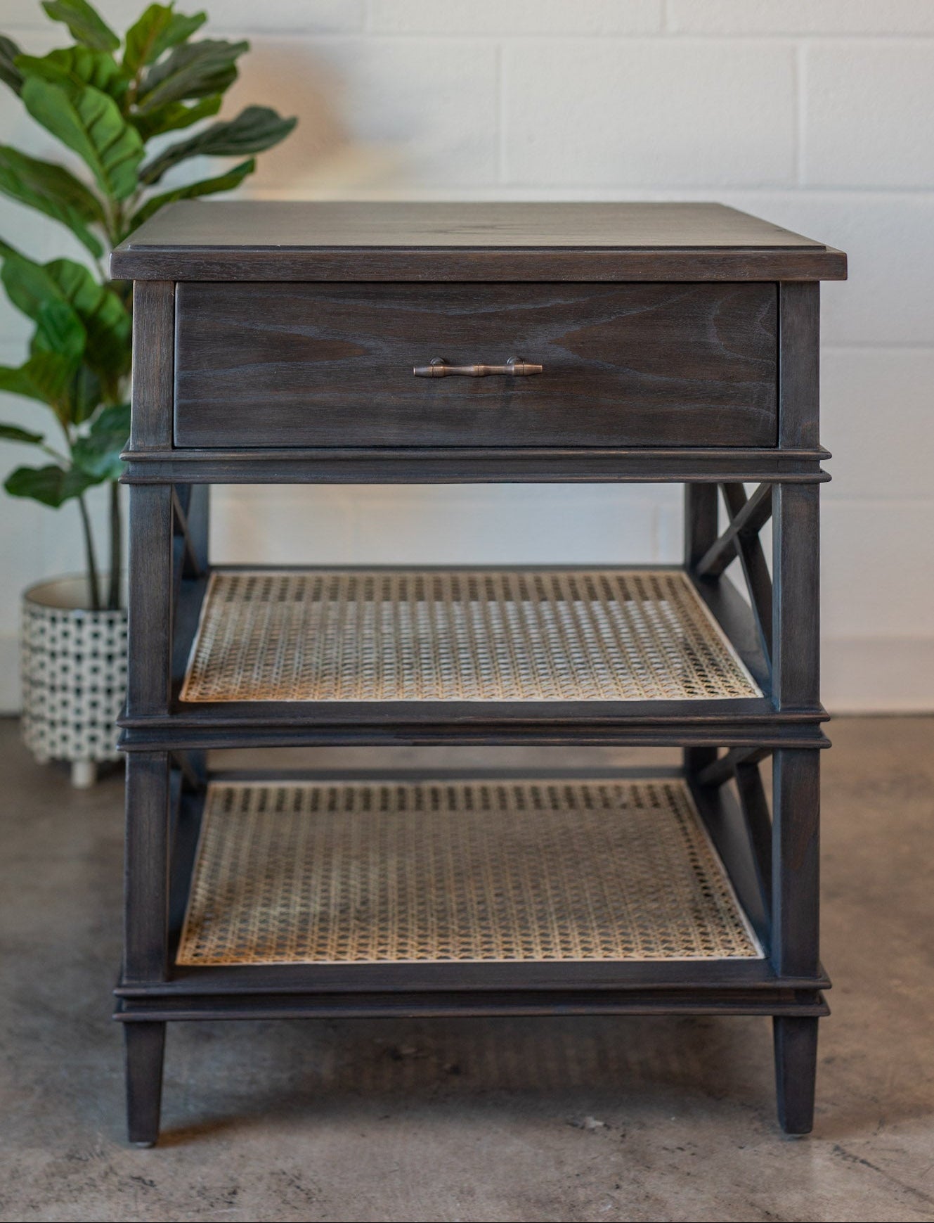 Reid Charcoal Wood & Cane Nightstand