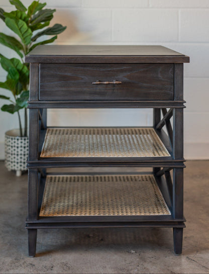 Reid Charcoal Wood & Cane Nightstand