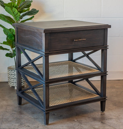 Reid Charcoal Wood & Cane Nightstand