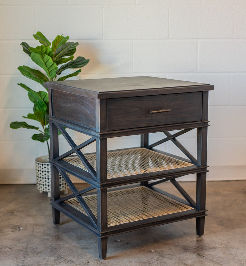 Reid Charcoal Wood & Cane Nightstand