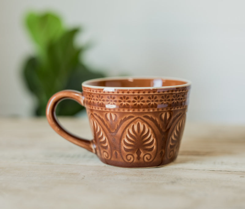 Crackle Glazed Debossed Stoneware Mug