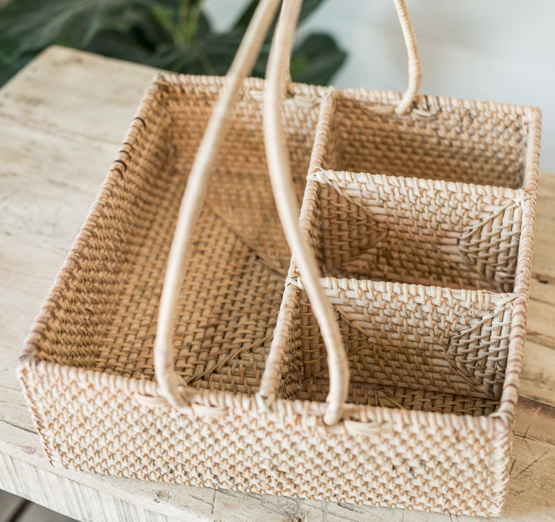 Handwoven Sectioned Rattan Caddy